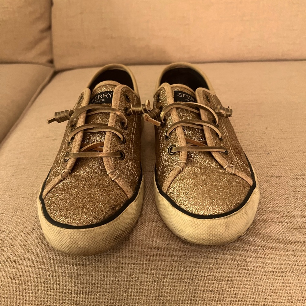 Gold glittery Sperry shoes